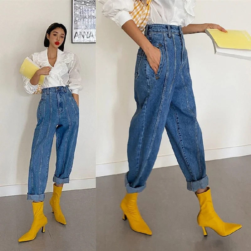 Wjczt High Waist Jeans Women Harem Pants Korean Style Outfits Casual High Street Denim Trousers Pantalon Femme Vintage Jeans Trousers luxurious high-end Trousers luxurious high-end