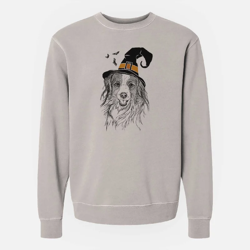 Witch Rutger the Nederlandse Kooikerhondje - Unisex Pigment Dyed Crew Sweatshirt Hoodie with Rhinestones Sparkly Elegant Hoodie with Rhinestones Sparkly Elegant