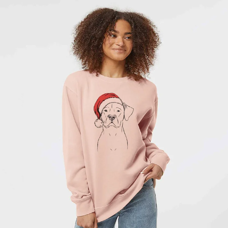 Santa Rufio the Dogo Argentino - Unisex Pigment Dyed Crew Sweatshirt Hoodie with High-Low Hem Asymmetrical Trendy Hoodie with High-Low Hem Asymmetrical Trendy