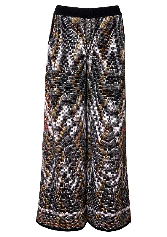 Zigzag Multicolor Trousers Wide Leg Loose Fit Mid Waist Wide Leg Loose Fit Mid Waist