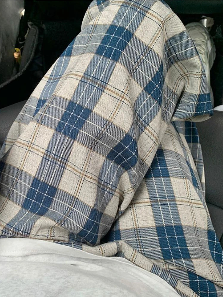 Wjczt Harajuku Plaid Pants Women Casual Wide Vintage Korean Style White Checked Trouser Thin Home Pants Chic Female Streetwear Trousers Hiking Durable Trousers Hiking Durable