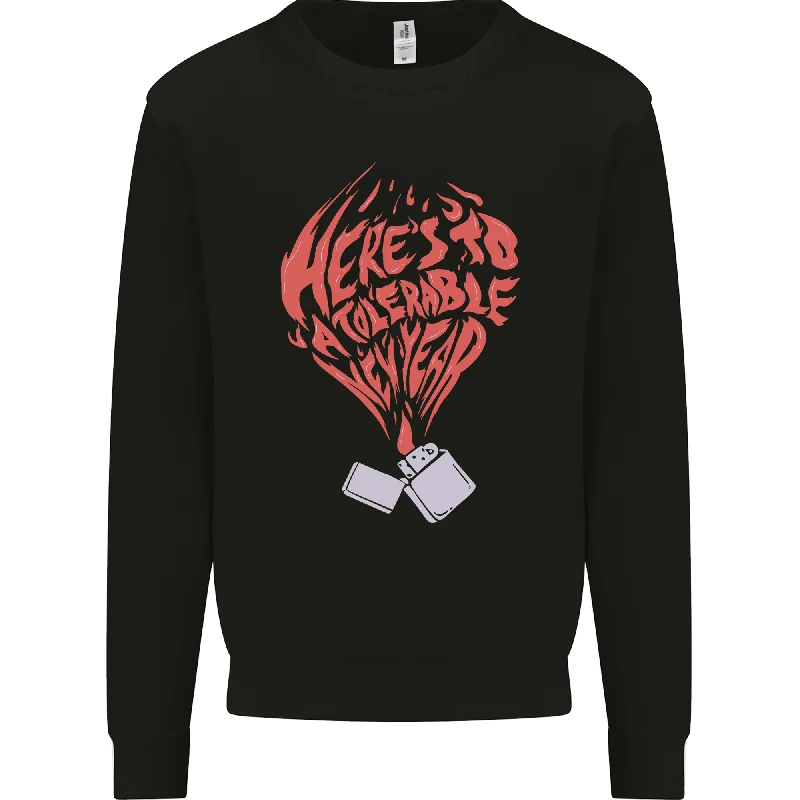 Here's to a Tolerable New Year Cigarette Lighter Mens Sweatshirt Jumper Hoodie with Mock Neck Collared Structured Hoodie with Mock Neck Collared Structured
