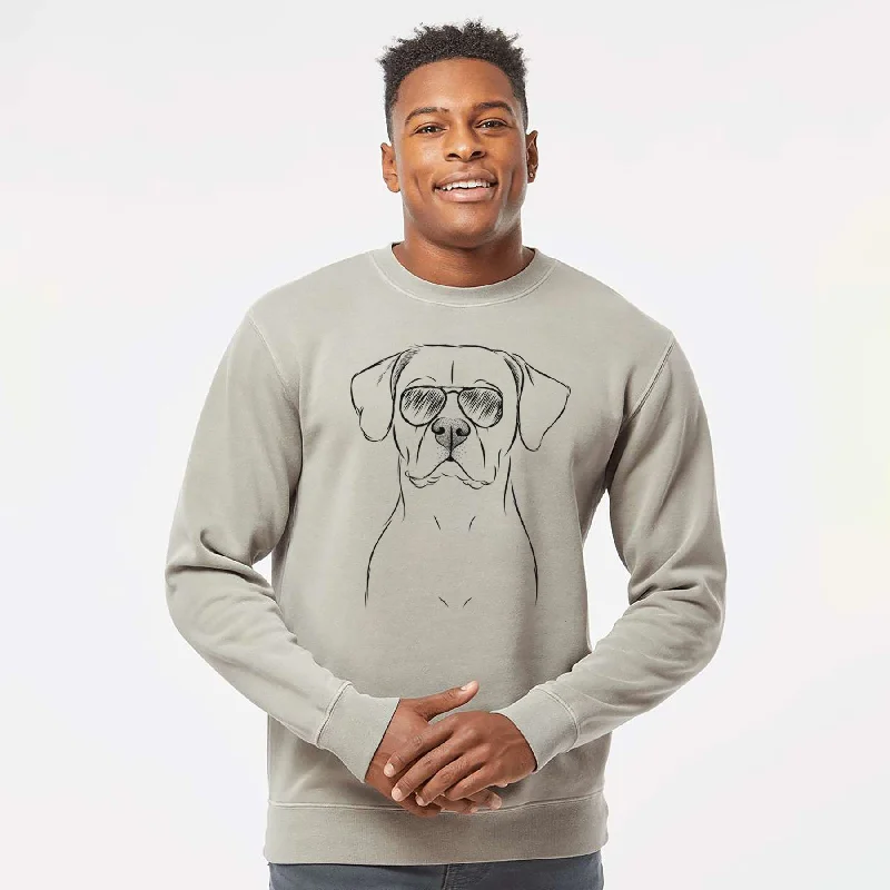 Aviator Rufio the Dogo Argentino - Unisex Pigment Dyed Crew Sweatshirt Hoodie with Front Slit Layering Stylish Hoodie with Front Slit Layering Stylish