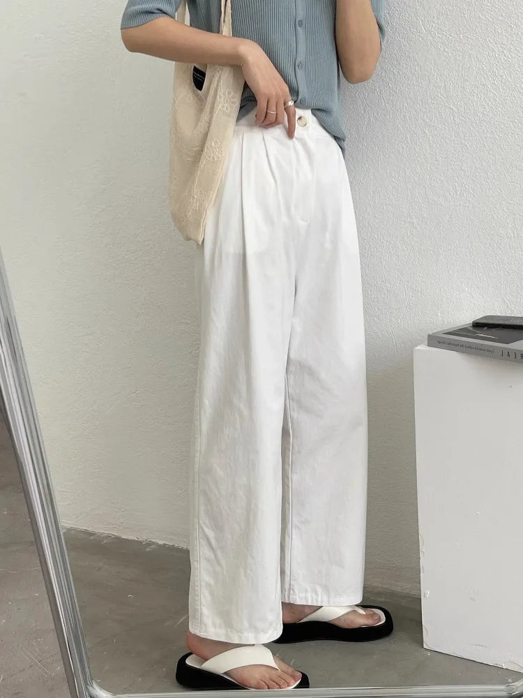 Wjczt Summer Versatile White Pants Spring/Summer Good Model Look Straight Leg Loose Slimming Tofu Pants Casual Straight Pants Trousers Trousers Occasion Special Trousers Occasion Special