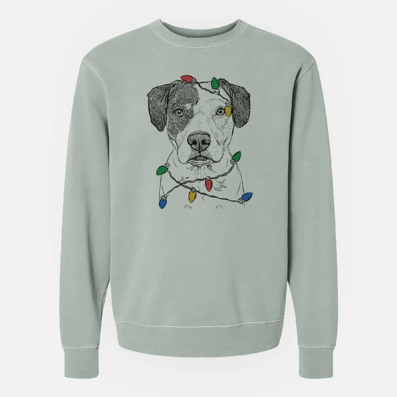 Christmas Lights Ryleigh the Beagle Pitbull Mix - Unisex Pigment Dyed Crew Sweatshirt Hoodie with Hem Ribbing Snug Secure Hoodie with Hem Ribbing Snug Secure