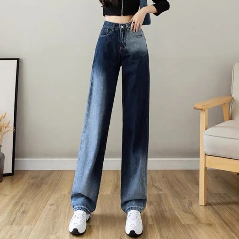 Wjczt Chic High Waist Loose Woman Jeans Casual Gradient Color Wide Leg Pants Women Long Trousers Spring Femme Denim Pants Trousers Polka Dot Cute Trousers Polka Dot Cute