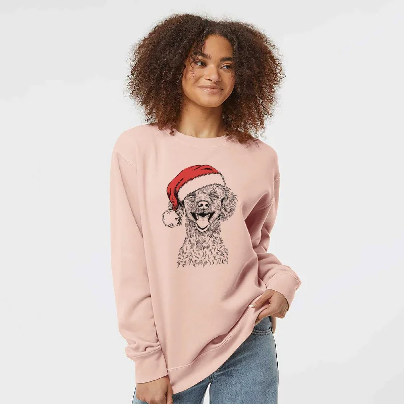 Santa Rusty the Toy Poodle - Unisex Pigment Dyed Crew Sweatshirt Hoodie with Longline Fit Extended Stylish Hoodie with Longline Fit Extended Stylish