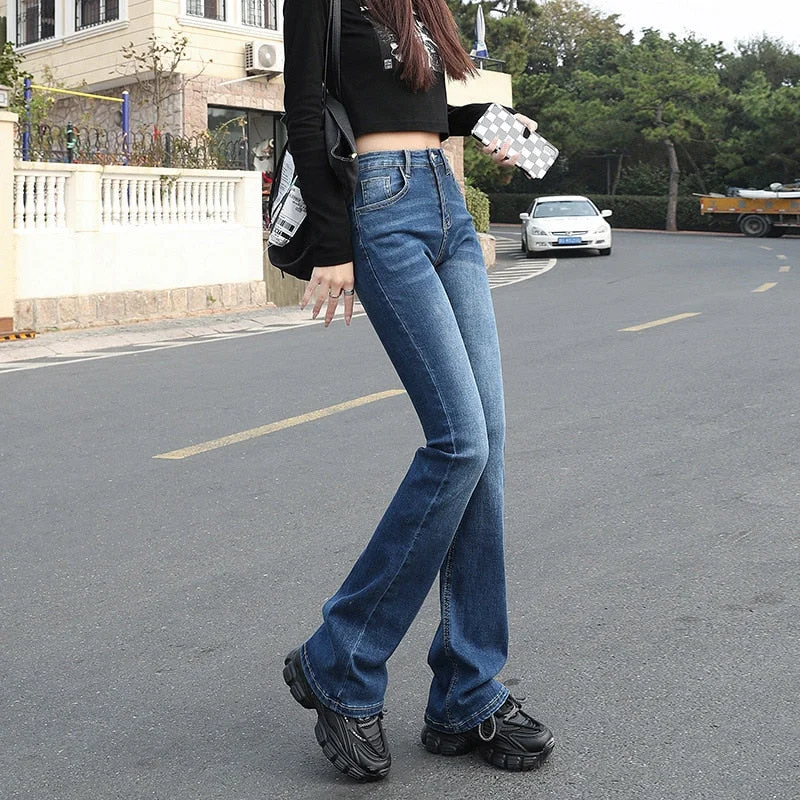 Wjczt Flared Jeans Femme Street Low Waist Horn Pants Japanese Brown Elastic  Korean Fashion Casual Cotton Y2k Women Trousers Trousers Tapered Slim Fit Trousers Tapered Slim Fit