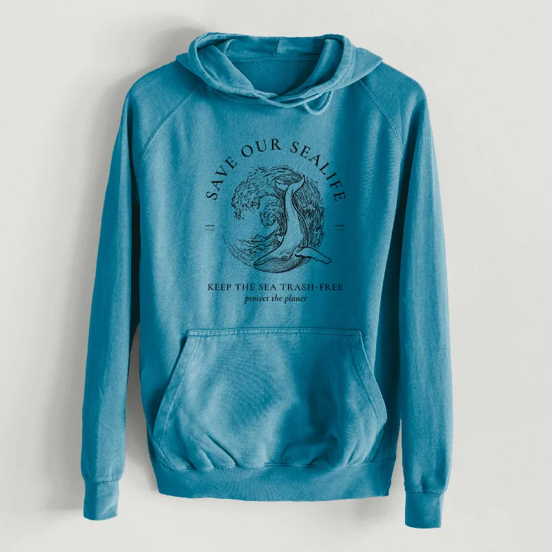 Save our Sealife - Keep the Sea Trash-Free  - Mid-Weight Unisex Vintage 100% Cotton Hoodie Hoodie with Slit Hem Functional Movement Hoodie with Slit Hem Functional Movement