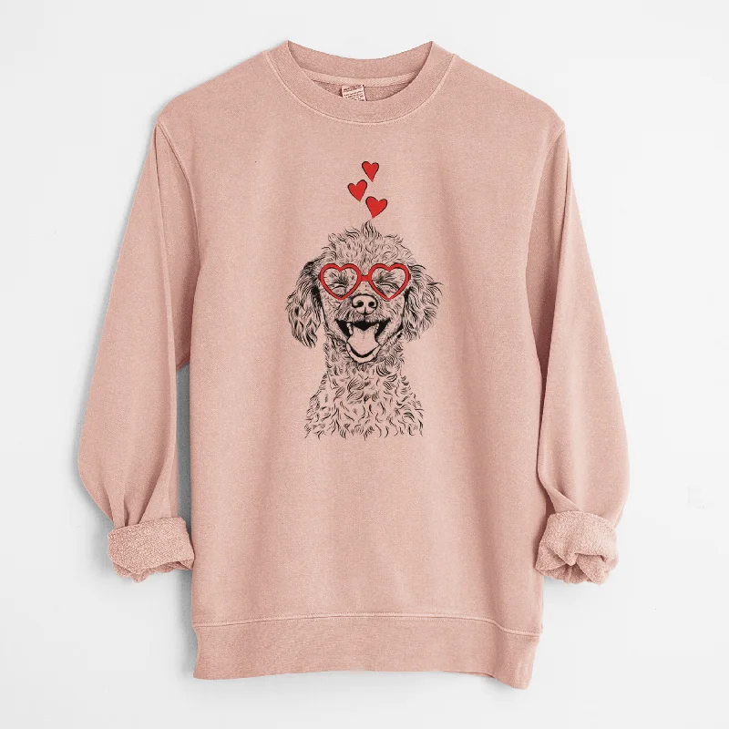 Valentine Rusty the Toy Poodle - Unisex Pigment Dyed Crew Sweatshirt Hoodie with Distressed Vintage Worn Hoodie with Distressed Vintage Worn