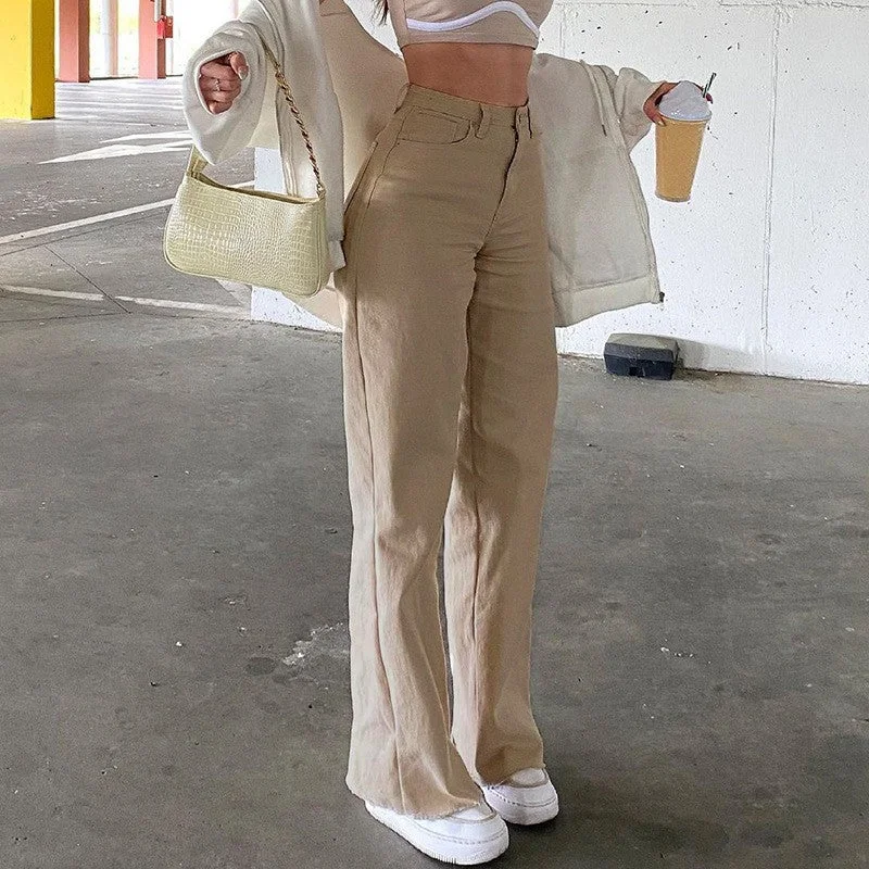 Wjczt back to school outfits Style to0to4 New Solid Color Jeans Women's Draping Loose Slimming High Waist Straight Pants Women's Casual Trousers Trousers versatile functional Trousers versatile functional