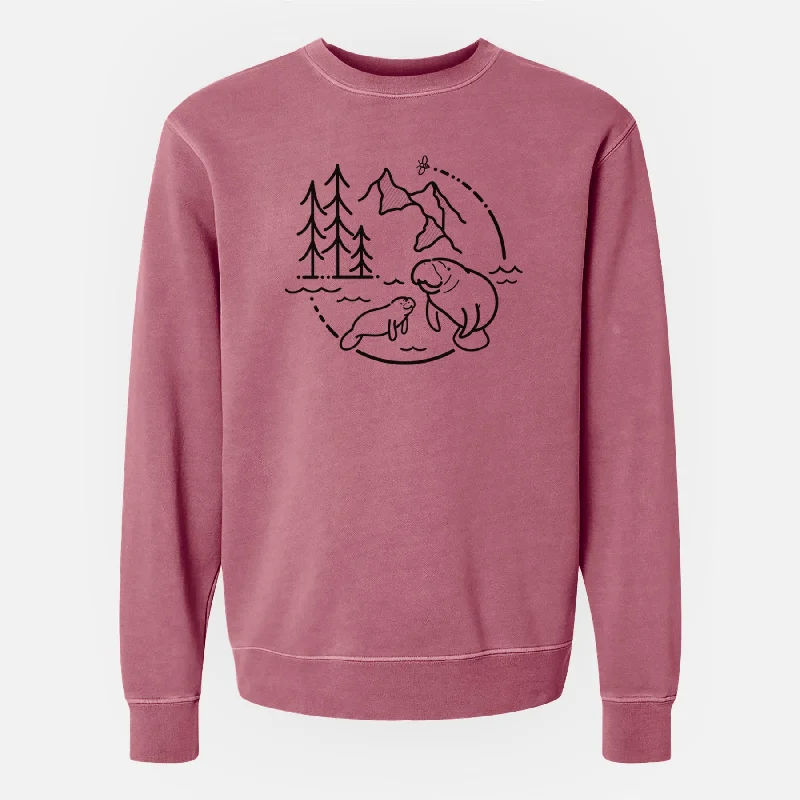 It's All Connected - Manatee - Unisex Pigment Dyed Crew Sweatshirt Hoodie with High Neck Warm Protective Hoodie with High Neck Warm Protective