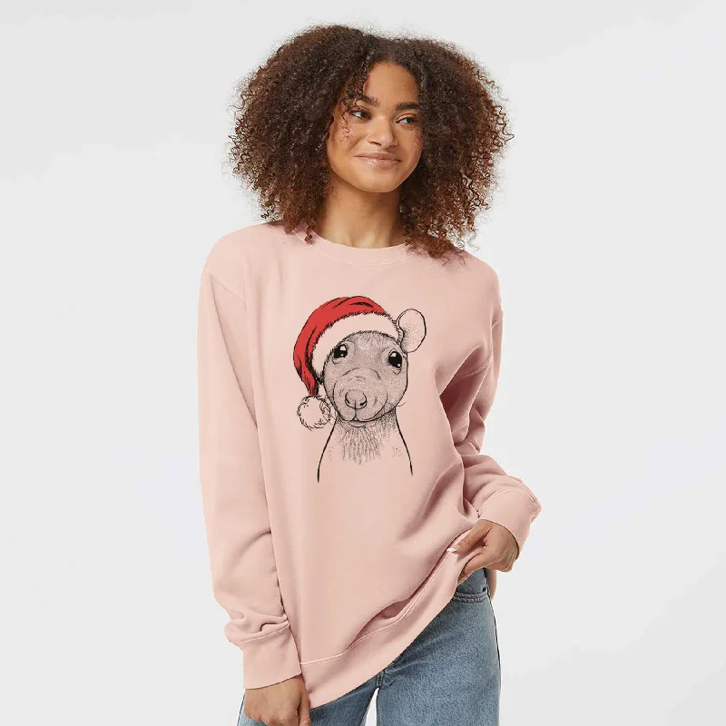 Santa Ruthie the Hairless Rat - Unisex Pigment Dyed Crew Sweatshirt Hoodie with Zipper Versatile Modern Hoodie with Zipper Versatile Modern