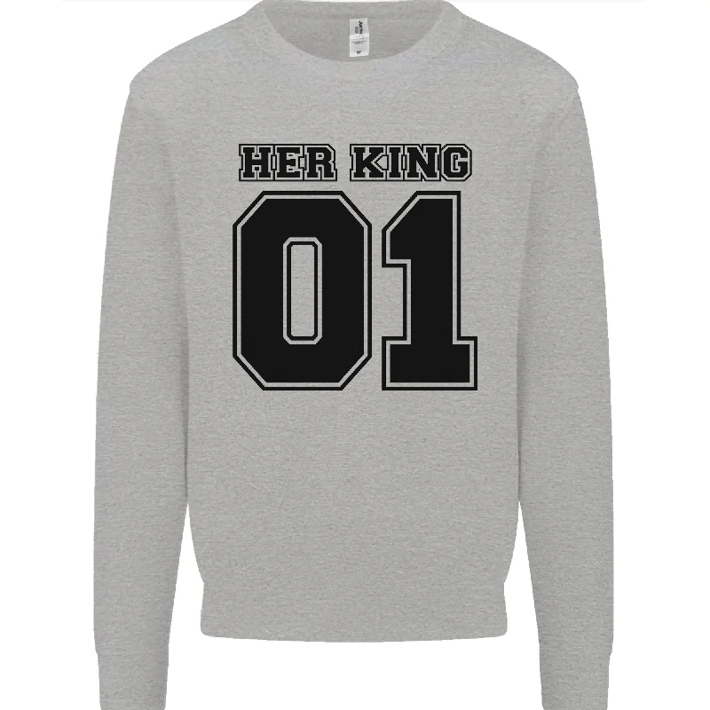 Her King Funny Valentines Day Mens Sweatshirt Jumper Hoodie with Button Classic Timeless Hoodie with Button Classic Timeless