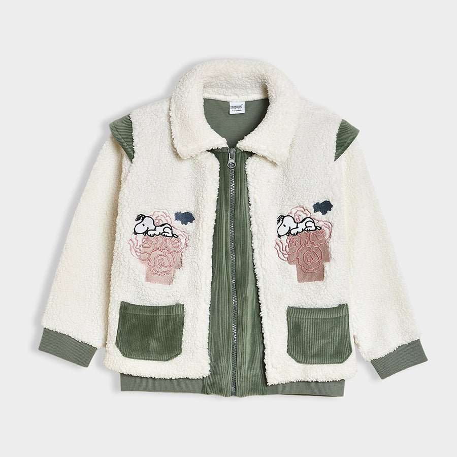 Peanuts™ Snoopy Embroidered Pattern Bonjour Coat Collared Crew Neck Turtle Neck