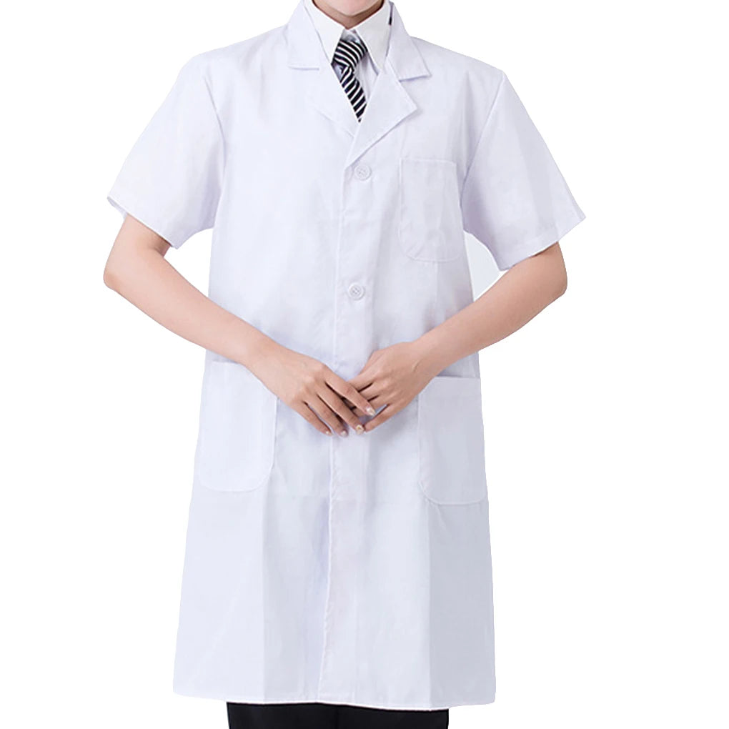 Unisex Short Sleeve Notched Laboratory Coat Chenille Brocade Lace