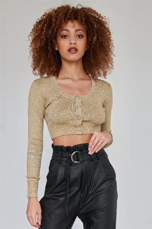 Metallic Gold Long Sleeve Crop Cardigan Knit Top Long Cardigan Short Cardigan Medium Cardigan Long Cardigan Short Cardigan Medium Cardigan