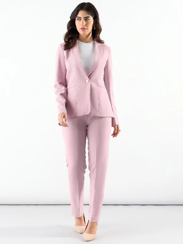 Pink Notched Lapel Single Breasted Blazer With Trouser In Stretchable Fabric Women's Handmade Blazer Pink Notched Lapel Single Breasted Blazer With Trouser In Stretchable Fabric Women's Handmade Blazer