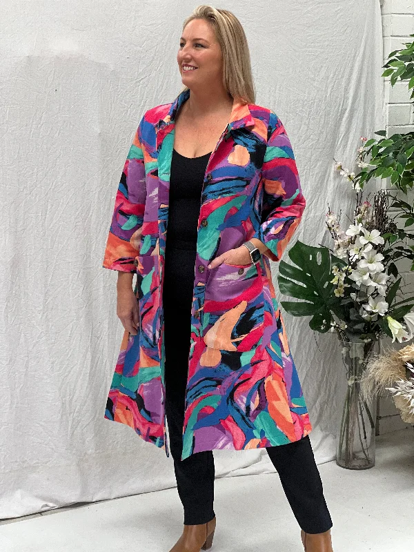 Lorelai Vibrant Abstract Fleece Coat Embroidered Appliqued Beaded