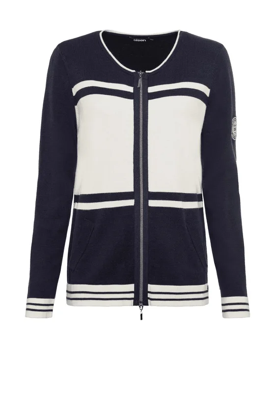 Olsen Full Zip Cardigan, Navy & Cream Spandex Rayon Corduroy Spandex Rayon Corduroy