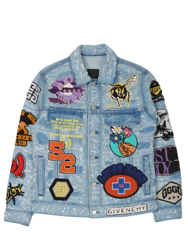 Bstroy Destroyed Patch Denim Jacket Hooded Jacket Caped Jacket Shawl Collar Jacket Hooded Jacket Caped Jacket Shawl Collar Jacket