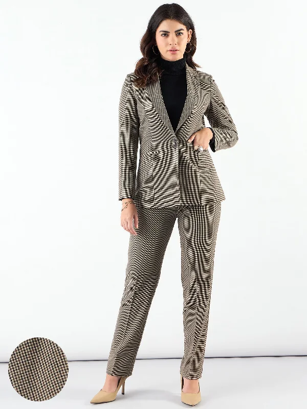 Notched Lapel Refined Check Blazer Paired With Trouser In 4-Way Stretch Fabric Women's Unique Blazer Notched Lapel Refined Check Blazer Paired With Trouser In 4-Way Stretch Fabric Women's Unique Blazer