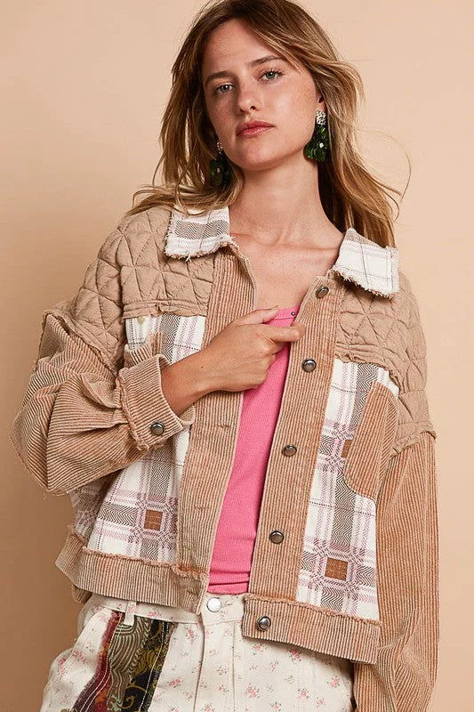 POL Corduroy Jacquard Patchwork Button Up Jacket Oversized Jacket Tailored Jacket Straight Jacket Oversized Jacket Tailored Jacket Straight Jacket