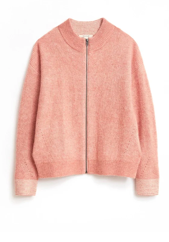 White Stuff Weekend Bomber Knit Cardigan, Dusty Pink Mesh Fabric Canvas Fabric Denim Fabric Mesh Fabric Canvas Fabric Denim Fabric