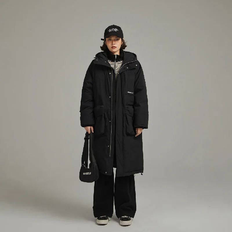 Hooded Logo Pocket Long Padded Coat Turtleneck Jacket Crew Neck Jacket V-Neck Jacket