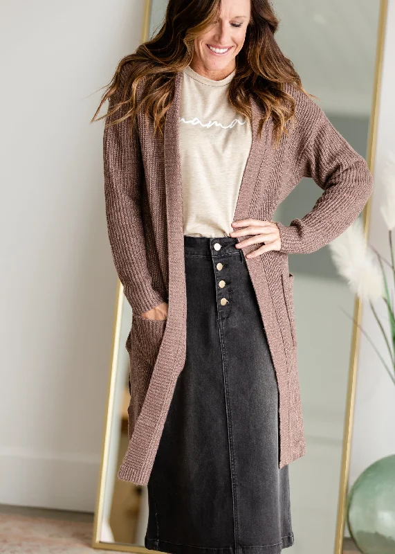 Mocha Open Front Long Sleeve Cardigan - FINAL SALE Button Cardigan Zip Cardigan Pullover Cardigan Button Cardigan Zip Cardigan Pullover Cardigan