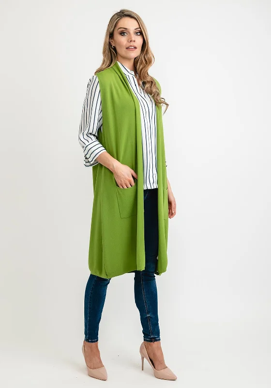 Seventy1 One Size Long Sleeveless Cardigan, Green Seamless Knitted Crochet Seamless Knitted Crochet