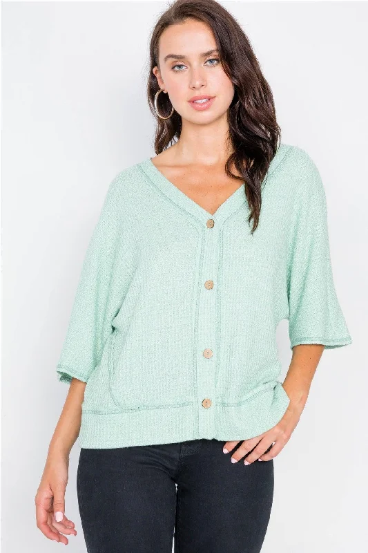 3/4 Sleeve Textured V-Neck Cardigan Kimono Top Cardigan Knitwear Sweater Cardigan Knitwear Sweater