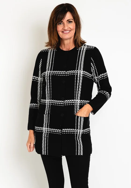 Natalia Collection Round Neck Knit Cardigan, Black Wool Fabric Cashmere Fabric Tweed Fabric Wool Fabric Cashmere Fabric Tweed Fabric