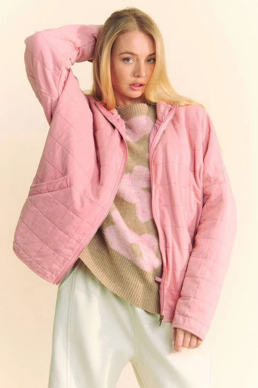 Davi & Dani Quilted Zip Up Dropped Shoulder Jacket Nylon Jacket Polyester Jacket Spandex Jacket Nylon Jacket Polyester Jacket Spandex Jacket