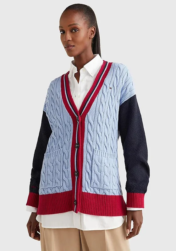 Tommy Hilfiger Womens Relaxed Colour Block Cardigan, Moon Blue Casual Formal Business Casual Formal Business