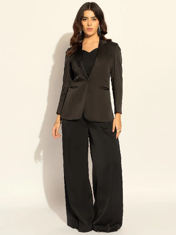Loose-Fit Elegant Blazer Set With Bustier In Soft Satin Fabric Women's High-End Blazer Loose-Fit Elegant Blazer Set With Bustier In Soft Satin Fabric Women's High-End Blazer