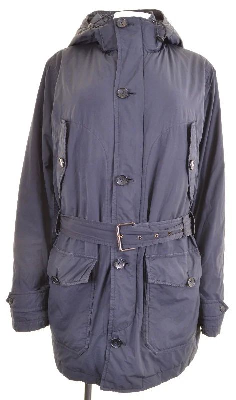 WOOLRICH Womens Windbreaker Coat Size 16 Large Navy Blue Polyester Zip Front Button Front Snap Front