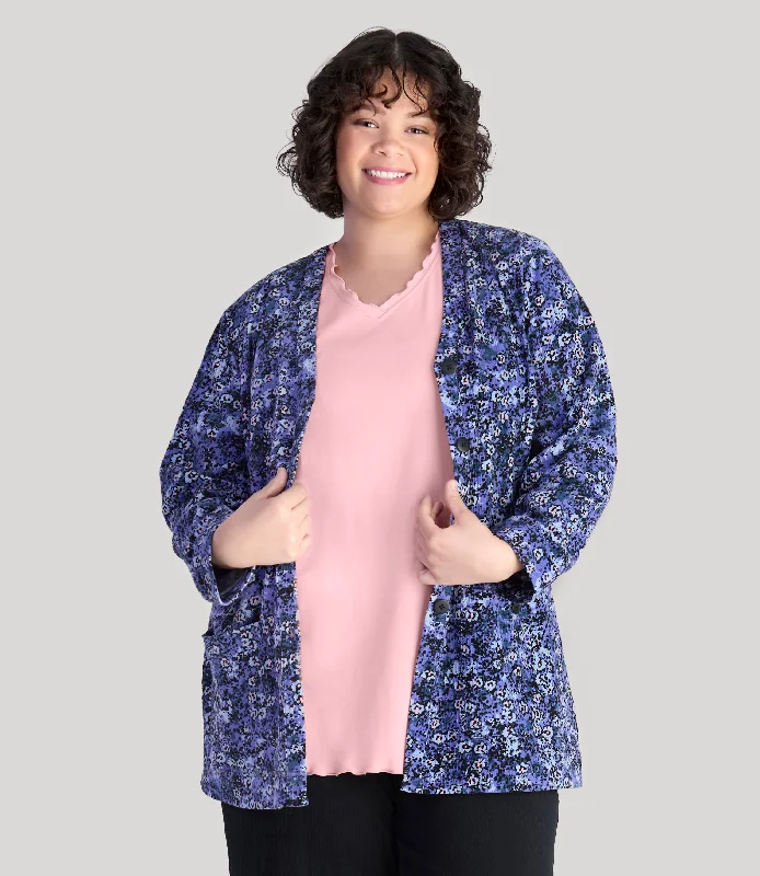 EZ Style Cottons Long Sleeve Patch Pocket Jacket Blue Meadow Print Quilted Jacket Puffer Jacket Insulated Jacket Quilted Jacket Puffer Jacket Insulated Jacket
