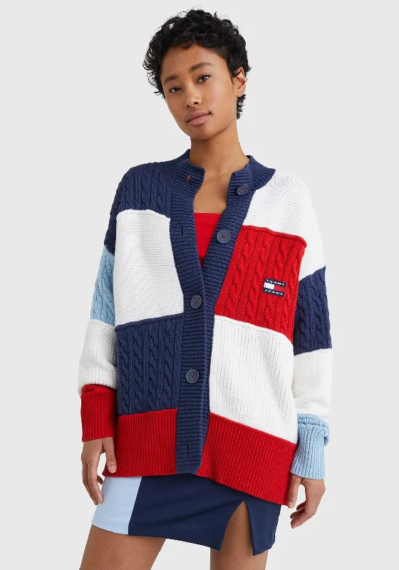 Tommy Jeans Womens Knit Flag Cardigan, Multi Soft Cozy Warm Soft Cozy Warm