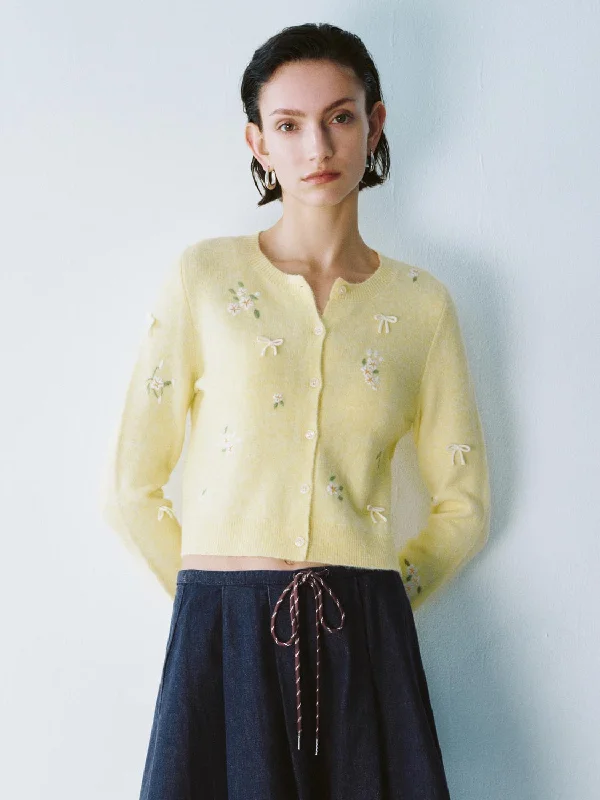 Flower Decor Knitted Cardigans Seamless Knitted Crochet Seamless Knitted Crochet