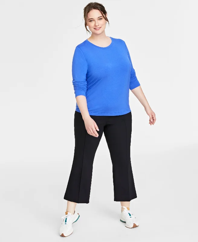 Plus Size Solid Long-Sleeve Crewneck Knit Top Bohemian Knit Top