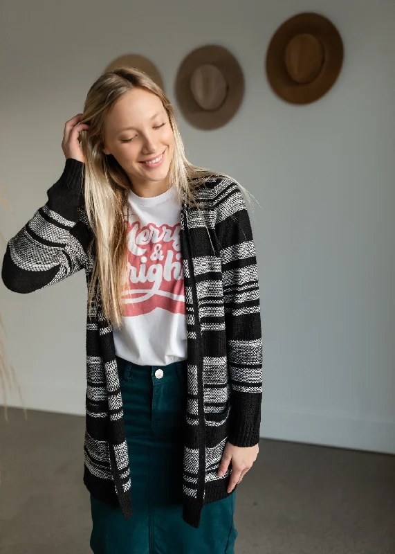 Black + White Striped Open Front Cardigan Elasticated Padded Insulated Elasticated Padded Insulated Black + White Striped Open Front Cardigan Elasticated Padded Insulated Elasticated Padded Insulated