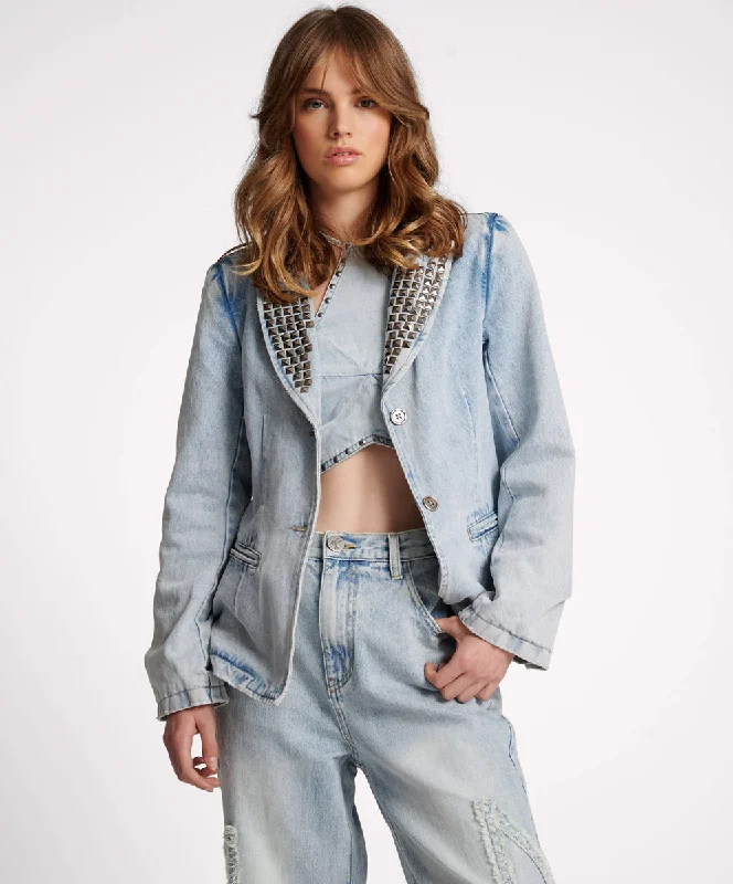 Studded Denim Blazer - Diamonde Women's Vacation Suit