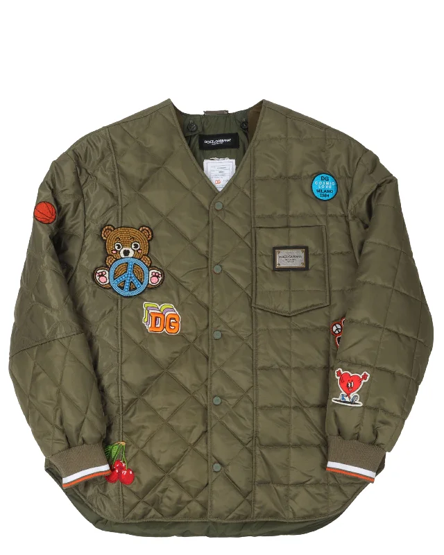 Patched Padded Liner Jacket Denim Jacket Leather Jacket Suede Jacket Denim Jacket Leather Jacket Suede Jacket