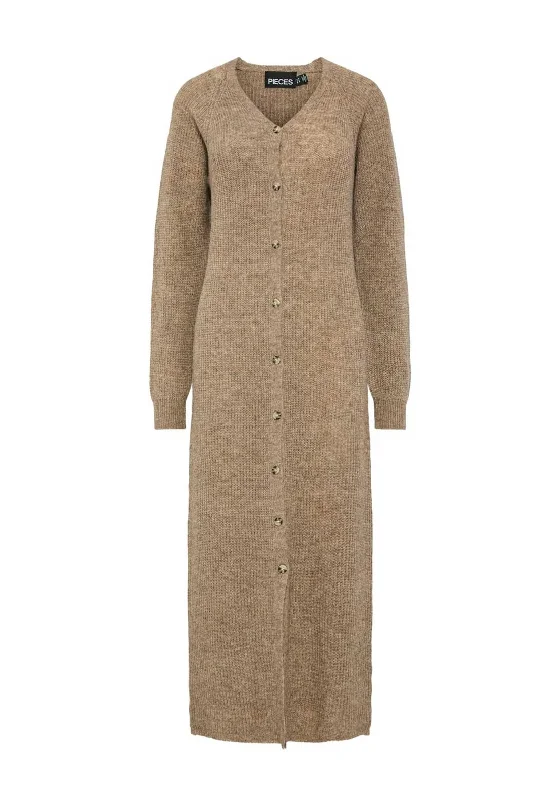 Pieces Flora V Neck Long Cardigan, Morel Tailored Straight A-Line Tailored Straight A-Line