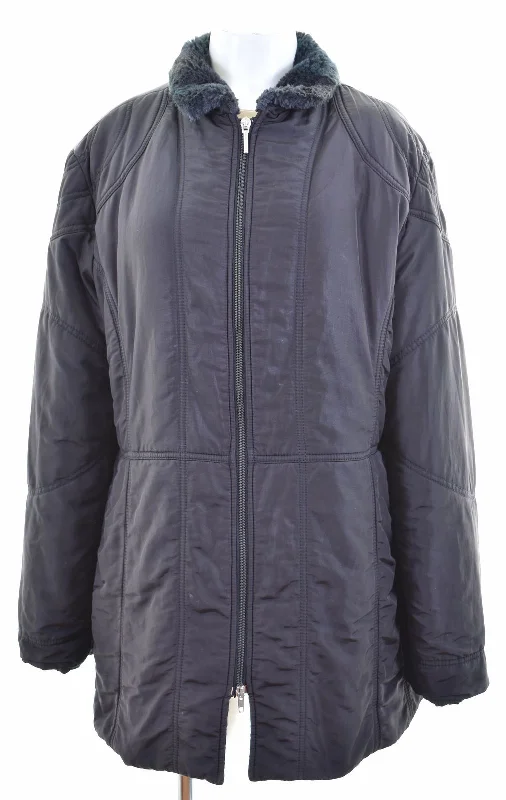 TRUSSARDI Womens Windbreaker Coat IT 48 XL Black Nylon Stand-Up Roll-Neck Turtle