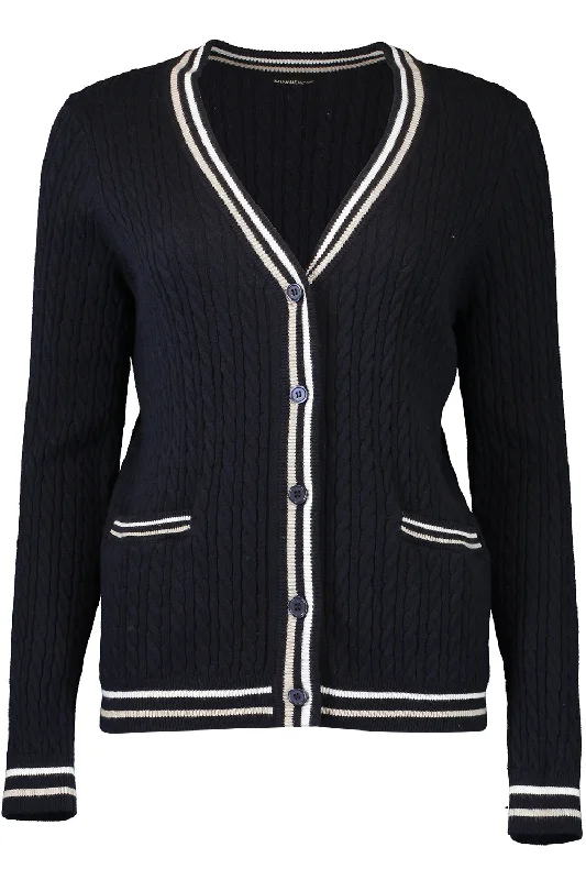 Cable Cardigan - Navy Combo Silk Blend Satin Velvet Silk Blend Satin Velvet