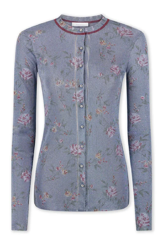FLORAL CREWNECK CARDIGAN Mesh Blend Leather Blend Suede Blend Mesh Blend Leather Blend Suede Blend