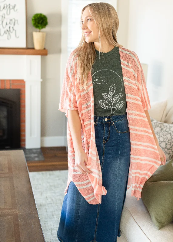 Coral and White Lightweight Striped Cardigan - FINAL SALE Cashmere Blend Cotton Blend Poly Blend Cashmere Blend Cotton Blend Poly Blend Coral and White Lightweight Striped Cardigan - FINAL SALE Cashmere Blend Cotton Blend Poly Blend Cashmere Blend Cotton Blend Poly Blend