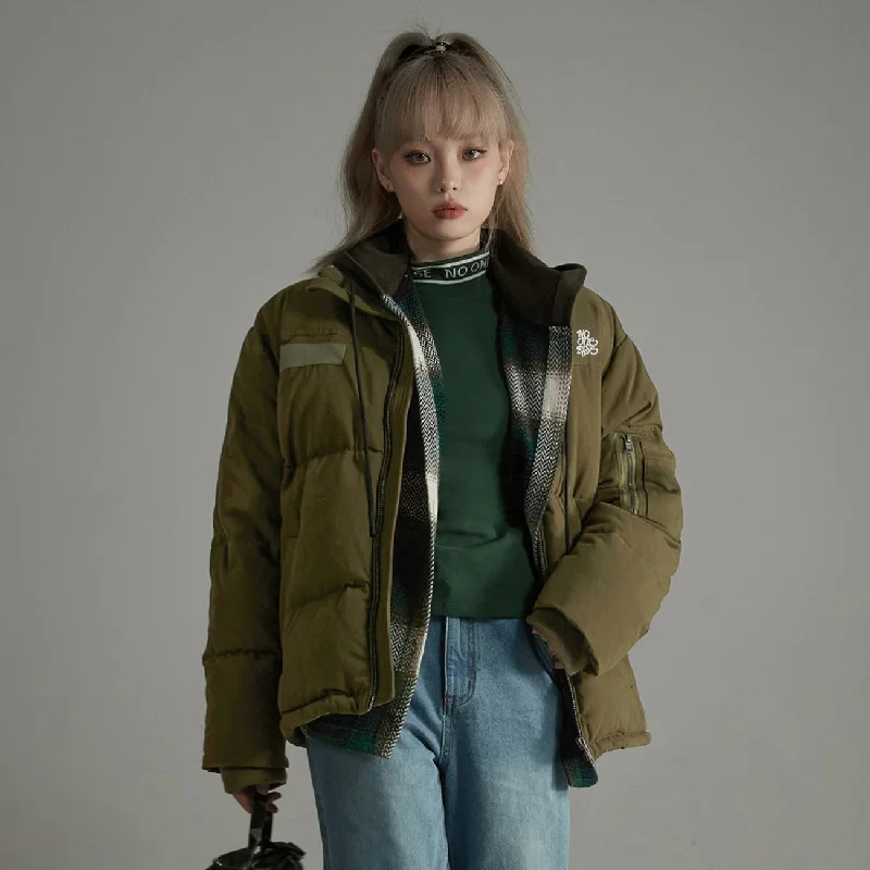 No Number Duck Down Puffer Coat Square Neck One-Shoulder Off-the-Shoulder